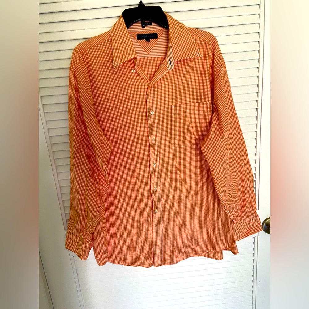 Tommy Hilfiger Long sleeve button down regular fit orange check shirt 17 34/35